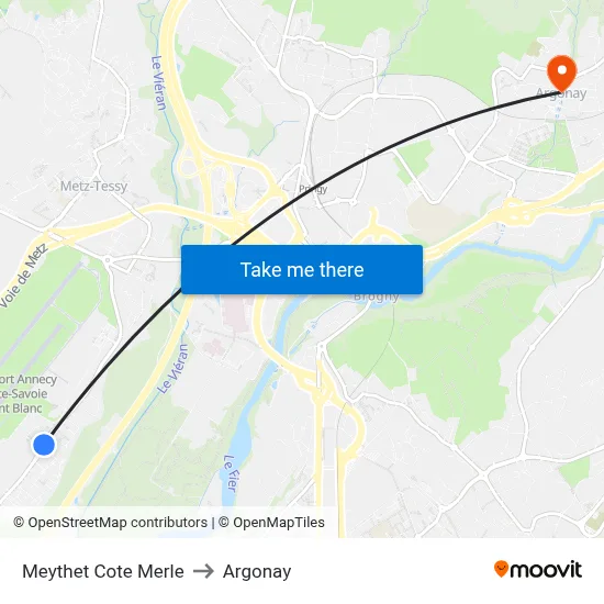 Meythet Cote Merle to Argonay map
