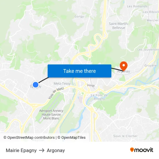 Mairie Epagny to Argonay map