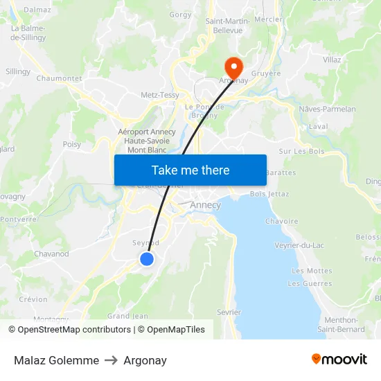 Malaz Golemme to Argonay map