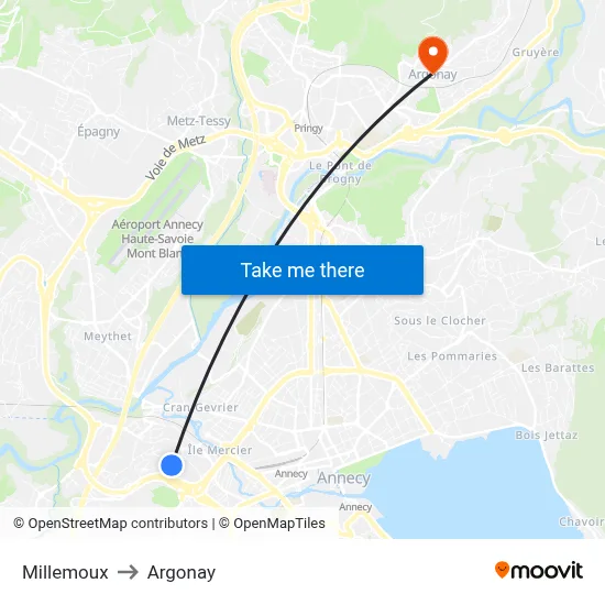 Millemoux to Argonay map