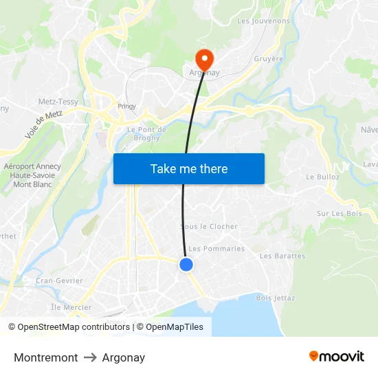 Montremont to Argonay map