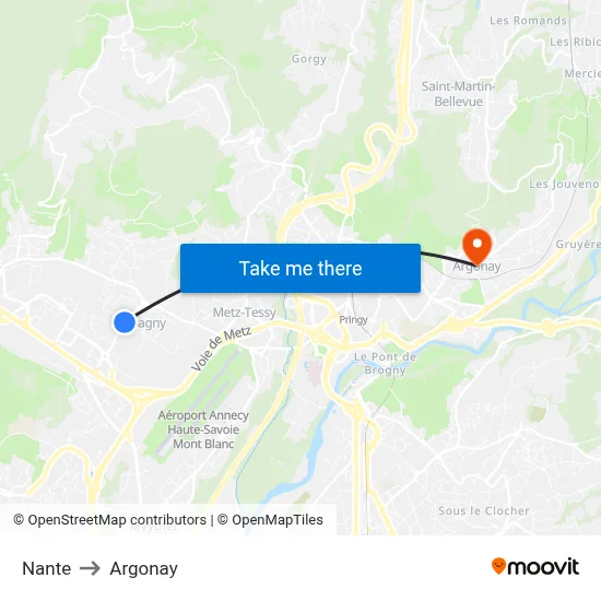 Nante to Argonay map