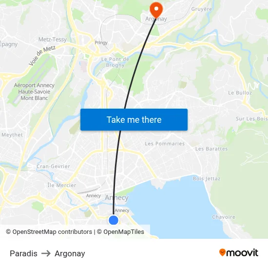 Paradis to Argonay map