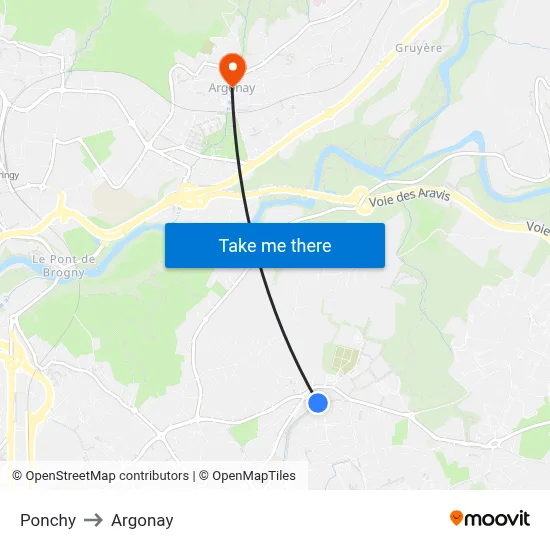 Ponchy to Argonay map