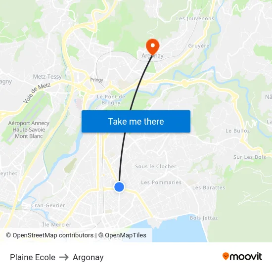 Plaine Ecole to Argonay map