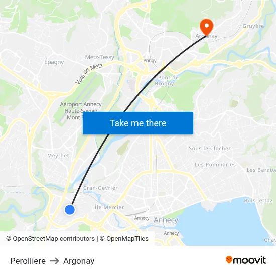 Perolliere to Argonay map