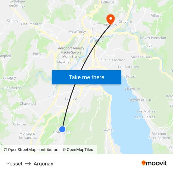 Pesset to Argonay map