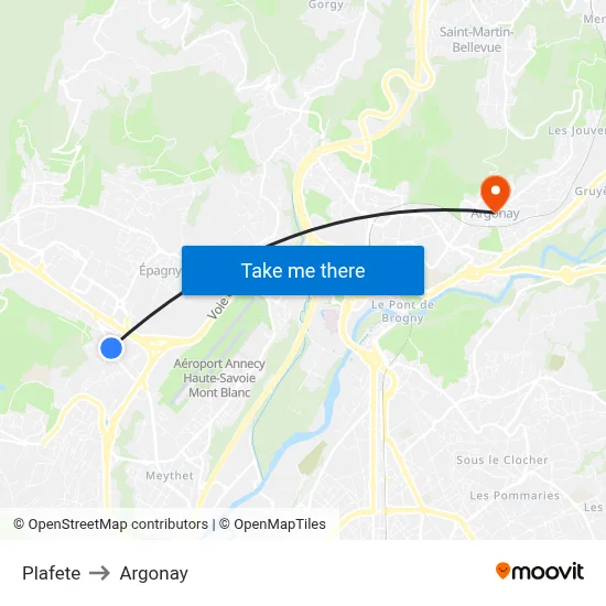 Plafete to Argonay map