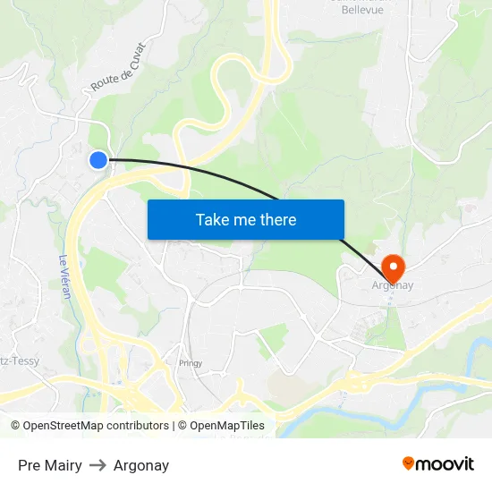 Pre Mairy to Argonay map