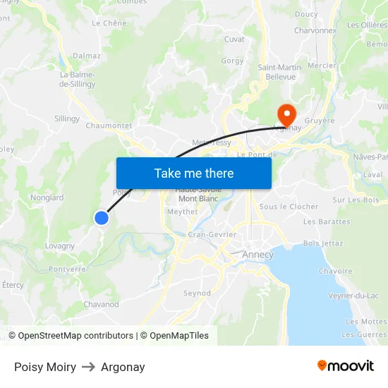 Poisy Moiry to Argonay map