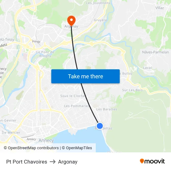 Pt Port Chavoires to Argonay map