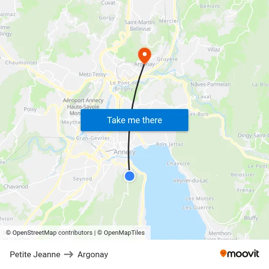 Petite Jeanne to Argonay map