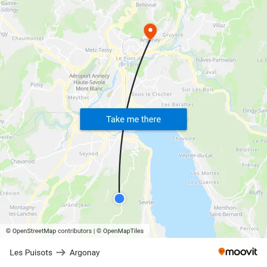 Les Puisots to Argonay map