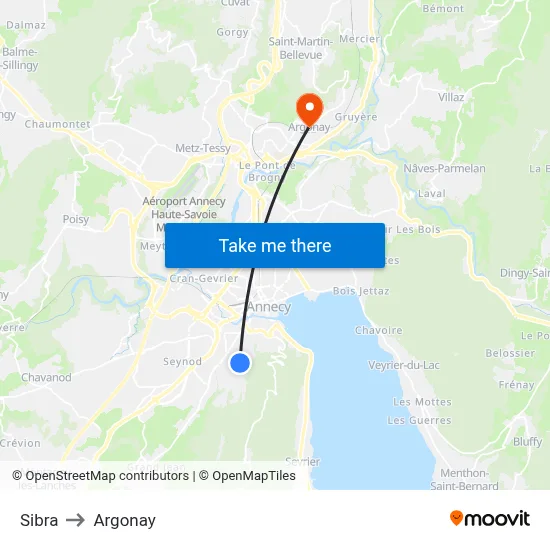 Sibra to Argonay map