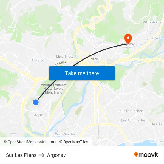 Sur Les Plans to Argonay map