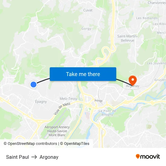 Saint Paul to Argonay map