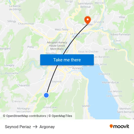 Seynod Periaz to Argonay map