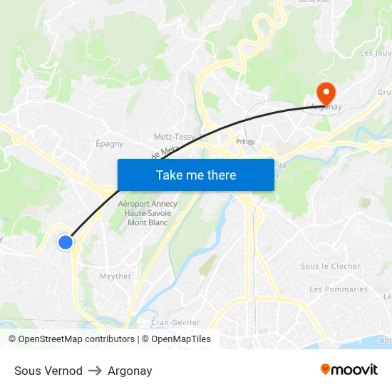 Sous Vernod to Argonay map