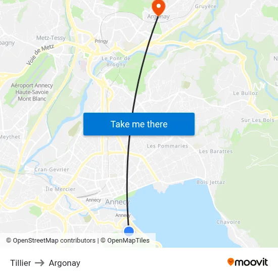 Tillier to Argonay map