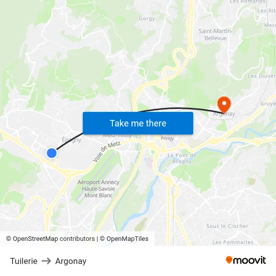 Tuilerie to Argonay map