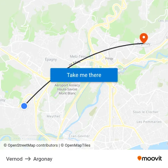 Vernod to Argonay map