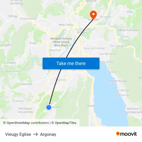 Vieugy Eglise to Argonay map