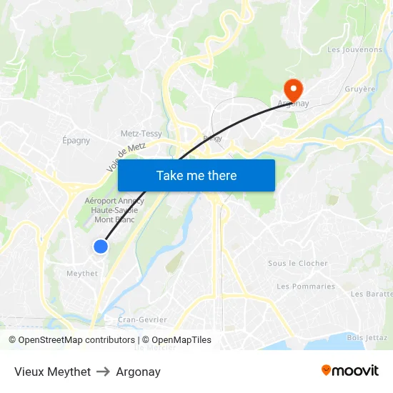 Vieux Meythet to Argonay map