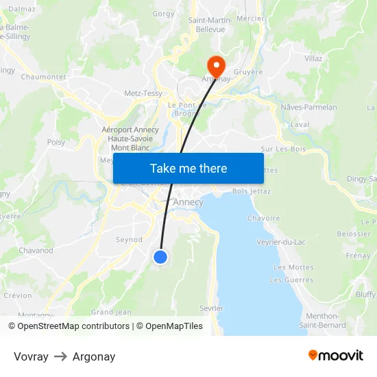 Vovray to Argonay map