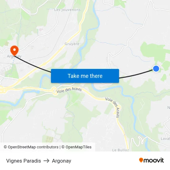 Vignes Paradis to Argonay map