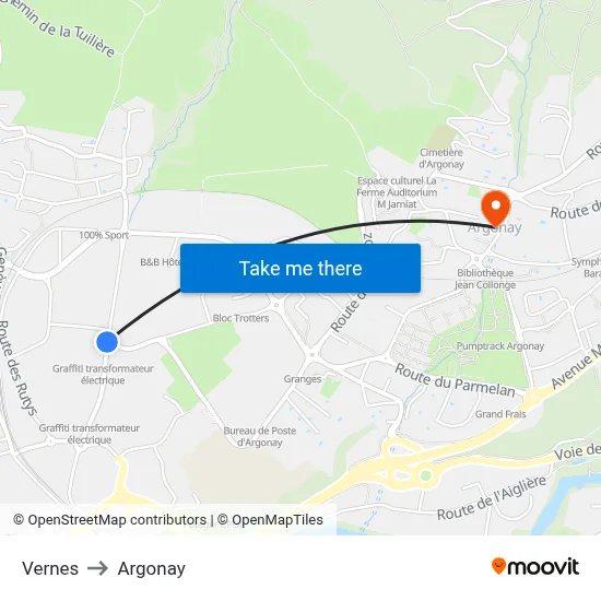 Vernes to Argonay map