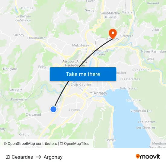 Zi Cesardes to Argonay map
