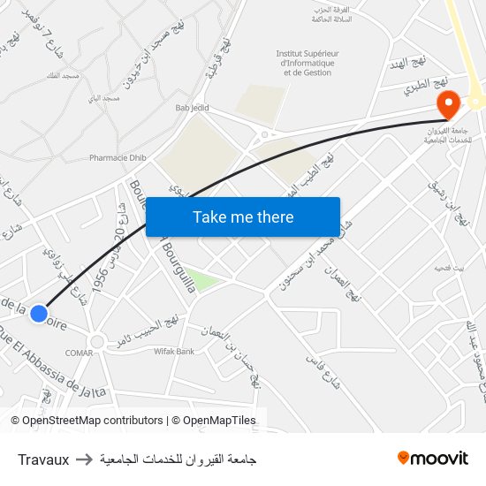 Travaux to جامعة القيروان للخدمات الجامعية map
