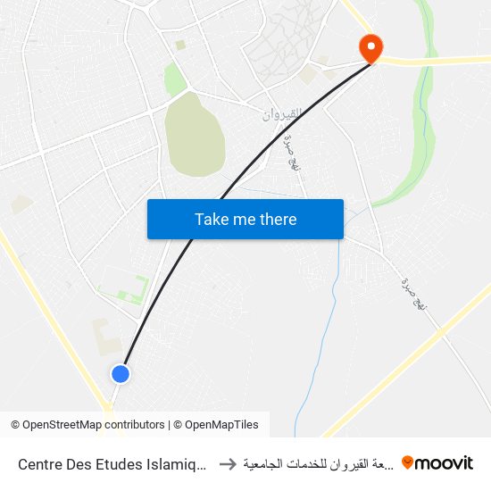 Centre Des Etudes Islamiques to جامعة القيروان للخدمات الجامعية map