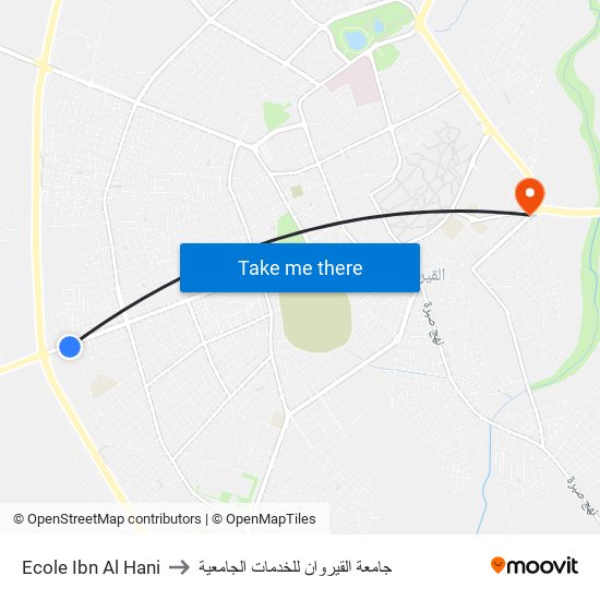 Ecole Ibn Al Hani to جامعة القيروان للخدمات الجامعية map