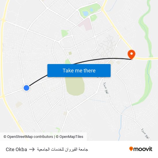 Cite Okba to جامعة القيروان للخدمات الجامعية map