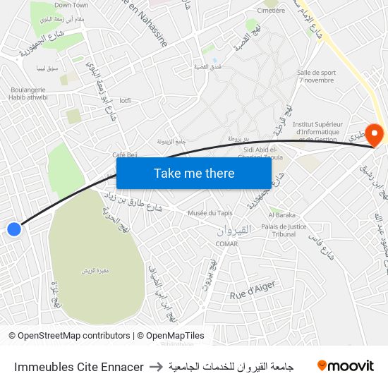 Immeubles Cite Ennacer to جامعة القيروان للخدمات الجامعية map
