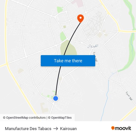 Manufacture Des Tabacs to Kairouan map