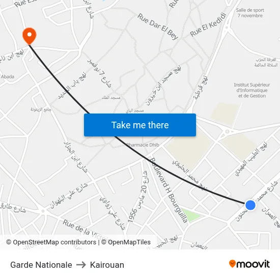 Garde Nationale to Kairouan map