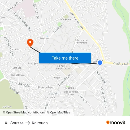 X - Sousse to Kairouan map