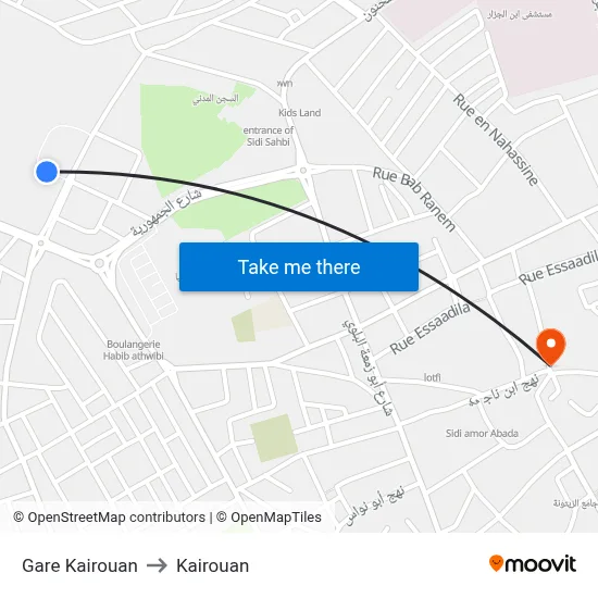 Gare Kairouan to Kairouan map