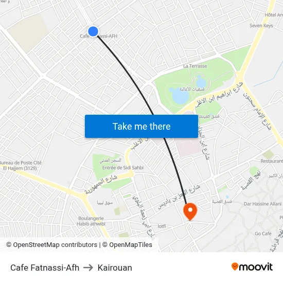 Cafe Fatnassi-Afh to Kairouan map