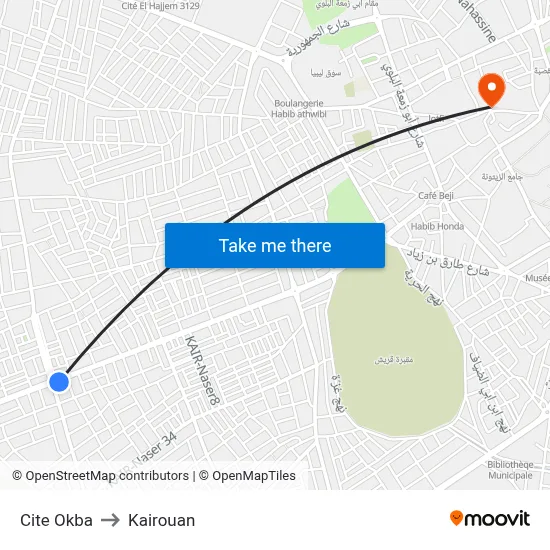 Cite Okba to Kairouan map