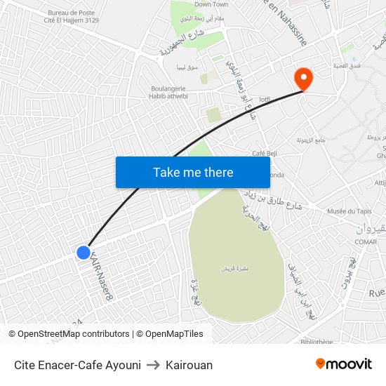 Cite Enacer-Cafe Ayouni to Kairouan map