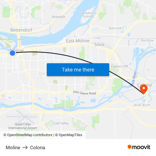 Moline to Colona map