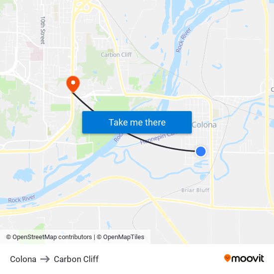 Colona to Carbon Cliff map