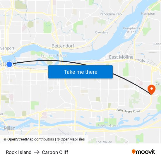 Rock Island to Carbon Cliff map