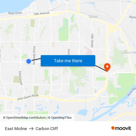 East Moline to Carbon Cliff map