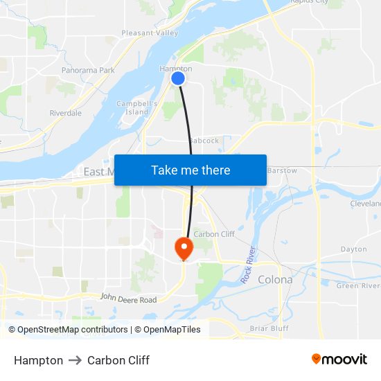 Hampton to Carbon Cliff map