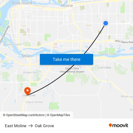 East Moline to Oak Grove map