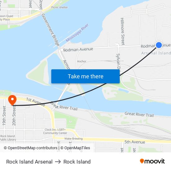 Rock Island Arsenal to Rock Island map